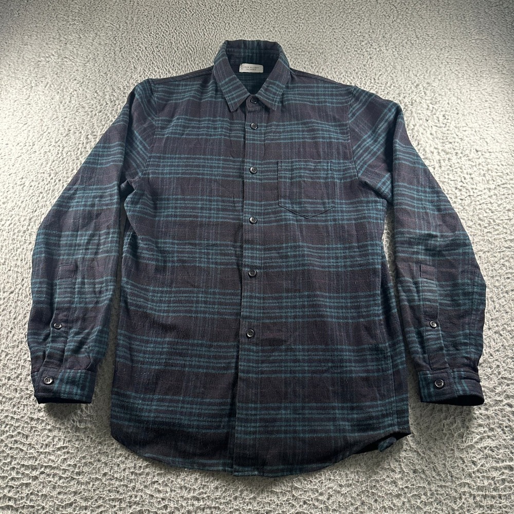 John Elliott Flannel Shirt‎ Mens 2 Plaid Long Sleeve Button Up Navy Teal Casual